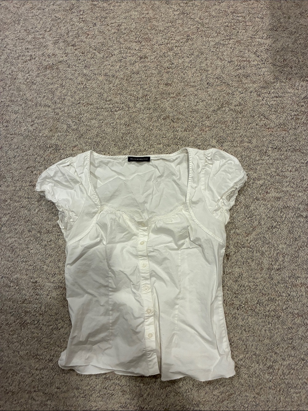 Brandy Melville White Puff Sleeve Button-Up Top